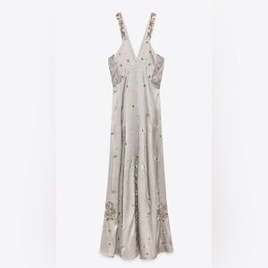 Zara embroidered satin effect dress limited edition size small